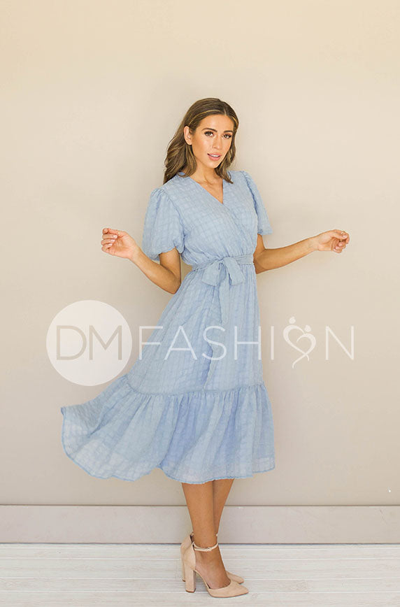Tara Blue Wrap Dress – DM Exclusive – Nursing Friendly- FINAL FEW