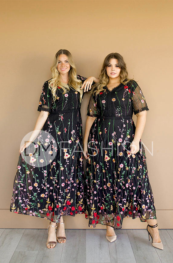 Diana Embroidered Black Floral Dress - DM Exclusive L Diana Embroidered Black Floral Dress - DM Exclusive L