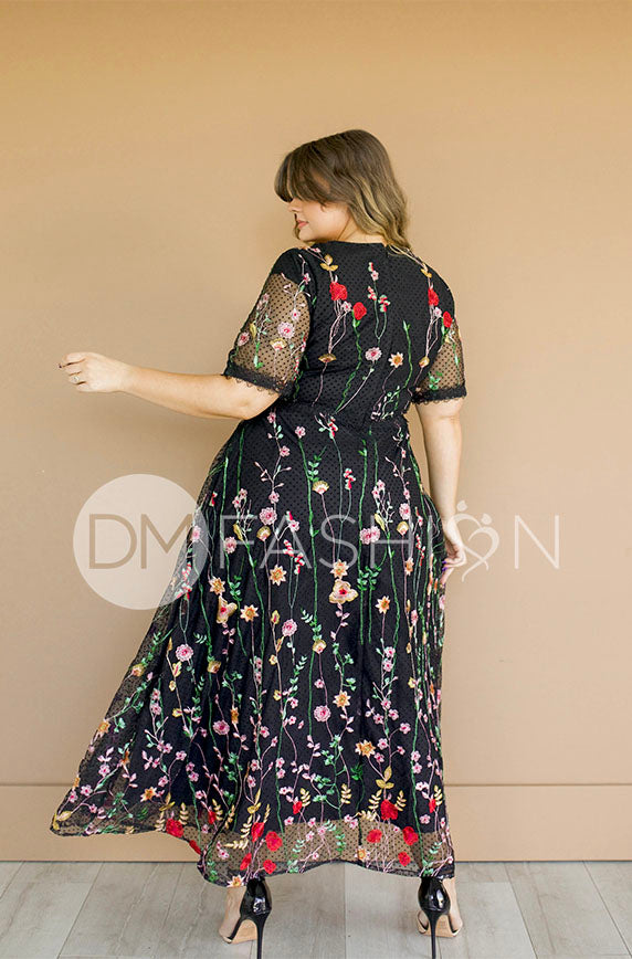 Diana Embroidered Black Floral Dress - DM Exclusive – DM Fashion