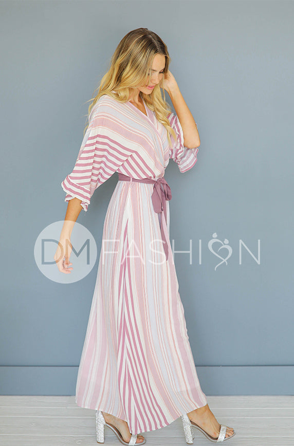 Giselle Mauve Stripe Maxi Dress - DM exclusive - Nursing Friendly - Maternity Friendly - Final Sale M Giselle Mauve Stripe Maxi Dress - DM exclusive - Nursing Friendly - Maternity Friendly - Final Sale M