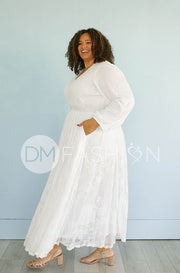 Adoria White Floral Velvet Maxi With Pockets - DM Exclusive- Restocked - Maternity Friendly
