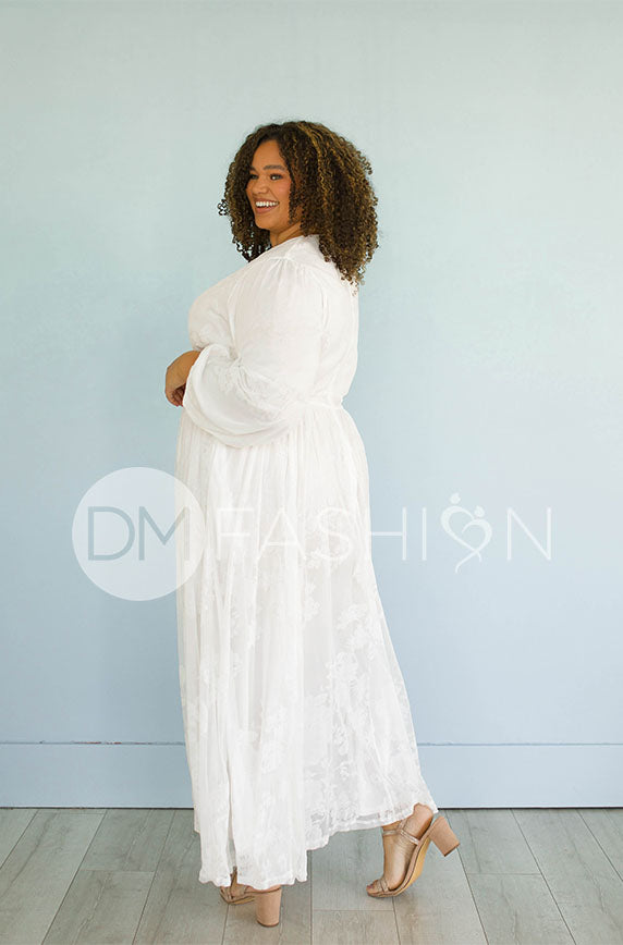 Adoria White Floral Velvet Maxi With Pockets - DM Exclusive- Restocked - Maternity Friendly