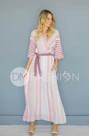 Giselle Mauve Stripe Maxi Dress - DM Exclusive- Nursing Friendly- Maternity Friendly