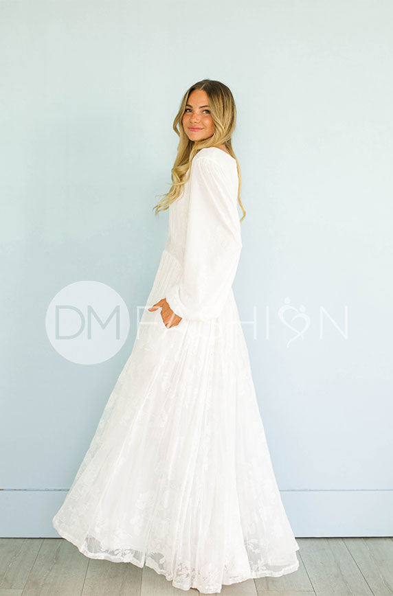 Adoria White Floral Velvet Maxi With Pockets - DM Exclusive- Restocked - Maternity Friendly