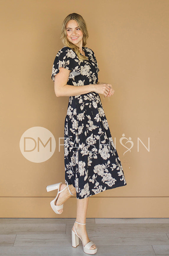 Tessa Black Floral Wrap Dress - DM exclusive - Nursing Friendly - Maternity Friendly S