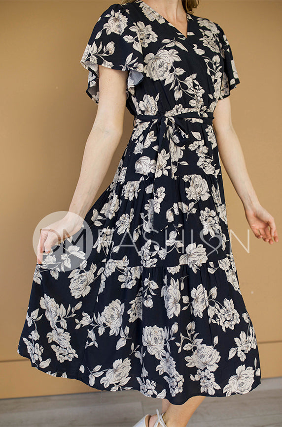 Tessa Black Floral Wrap Dress - DM Exclusive - Nursing Friendly - Maternity Friendly