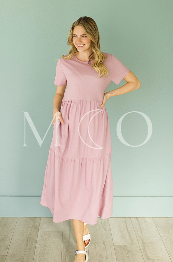 knee length dresses for ladies Kelsey Mauve Mist Dress - MCo - Maternity Friendly