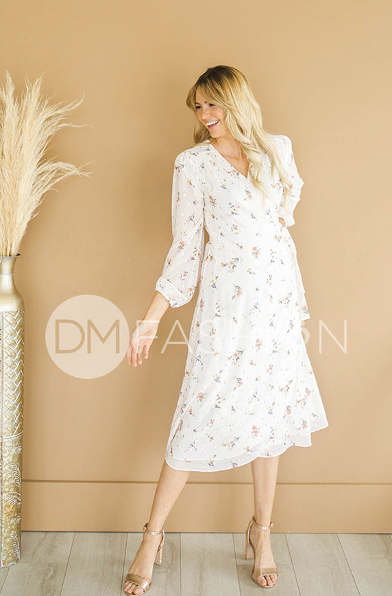 Hillary Ivory Floral Wrap Dress - DM Exclusive - Nursing Friendly - Maternity Friendly - FINAL SALE - FINAL FEW