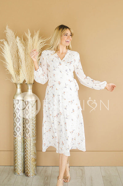 Hillary Ivory Floral Wrap Dress - DM Exclusive - Nursing Friendly - Maternity Friendly - FINAL FEW