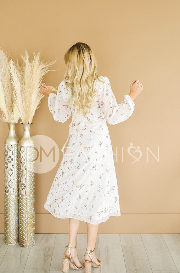 Hillary Ivory Floral Wrap Dress - DM Exclusive