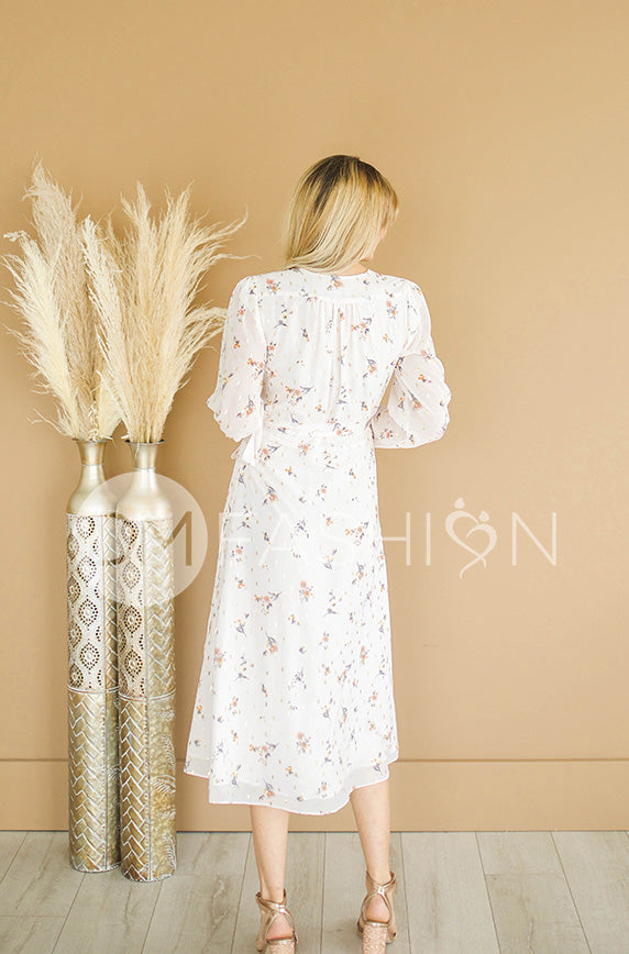 Hillary Ivory Floral Wrap Dress - DM Exclusive