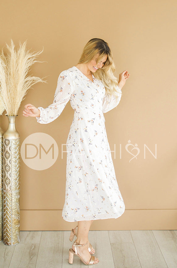 Hillary Ivory Floral Wrap Dress - DM Exclusive - Nursing Friendly - Maternity Friendly