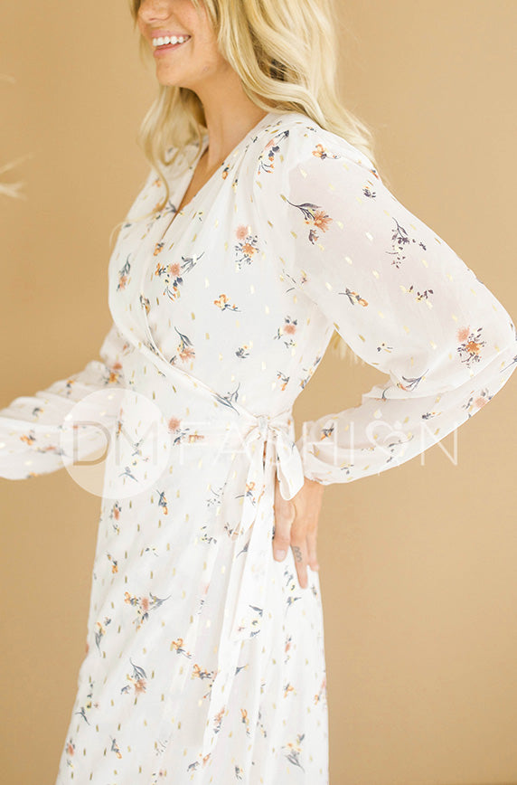 Hillary Ivory Floral Wrap Dress - DM Exclusive - Nursing Friendly - Maternity Friendly - FINAL FEW