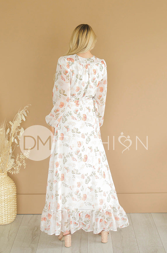 Melanee Créam Floral Wrap Dress - DM Exclusive