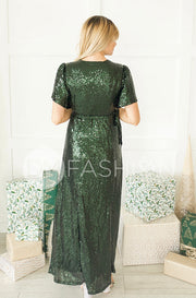 Aria Hunter Green Sequin Dress - DM Exclusive - Restocked