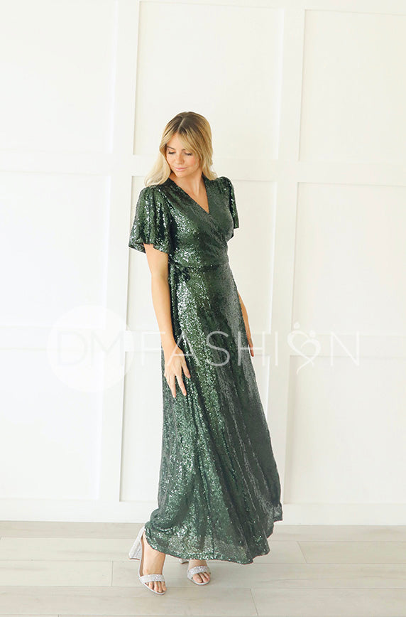 Aria Hunter Green Sequin Dress - DM Exclusive - Nursing Friendly - Maternity Friendly - FINAL SALE
