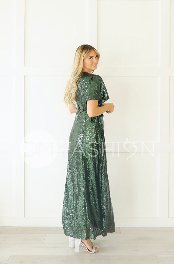 Aria Hunter Green Sequin Dress - DM Exclusive - Nursing Friendly - Maternity Friendly - FINAL SALE