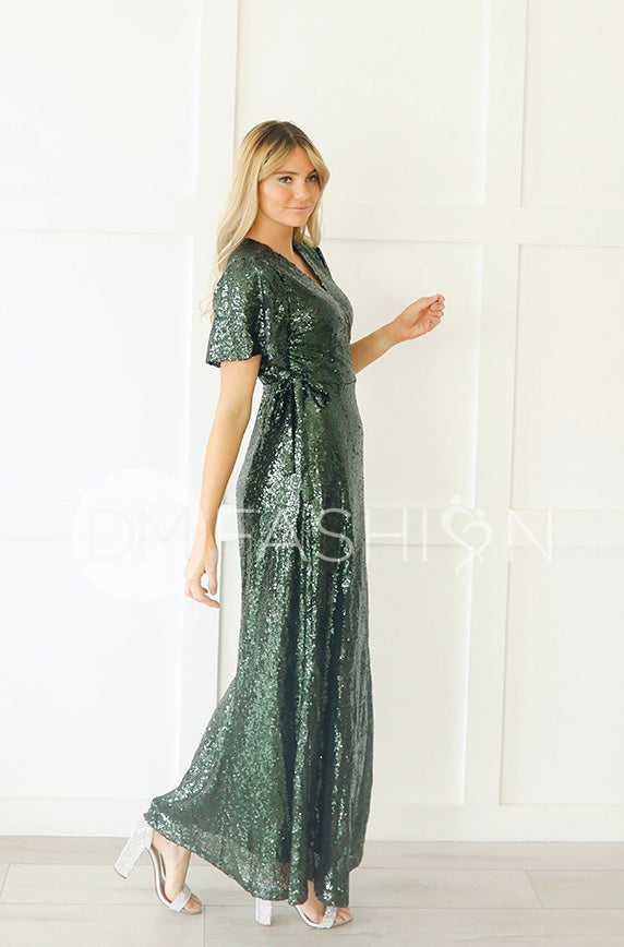 Aria Hunter Green Sequin Dress - DM Exclusive - Nursing Friendly - Maternity Friendly - FINAL SALE