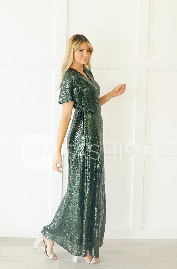 Aria Hunter Green Sequin Dress - DM Exclusive - Nursing Friendly - Maternity Friendly
