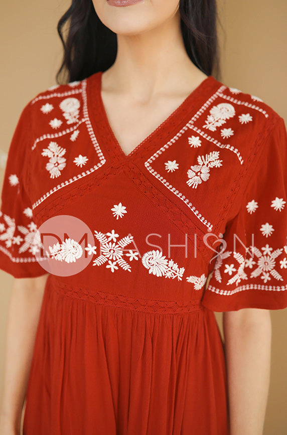 Marlee Brick Embroidery Midi Dress - DM Exclusive - Maternity Friendly - FINAL SALE