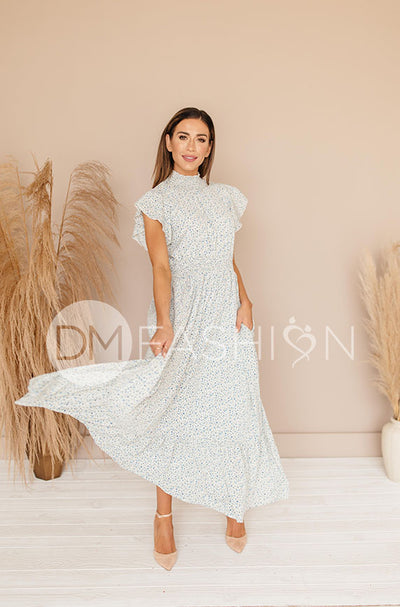 Skyler Blue Blossoms Smocked Maxi Dress – DM Exclusive Maternity Friendly - FINAL SALE