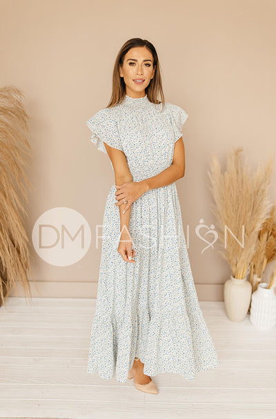 Skyler Blue Blossoms Smocked Maxi Dress – DM Exclusive Maternity Friendly - FINAL SALE
