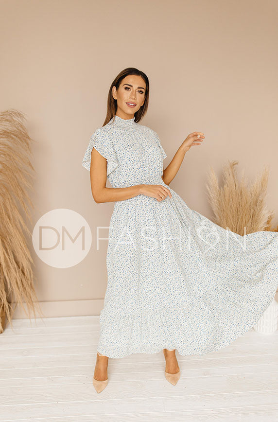 Skyler Blue Blossoms Smocked Maxi Dress – DM Exclusive Maternity Friendly - FINAL SALE