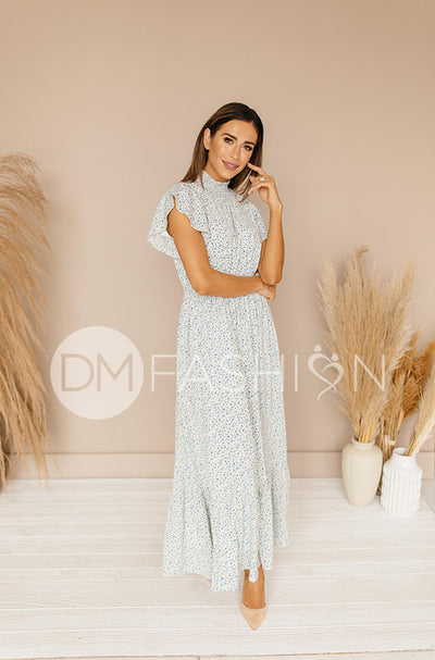 Skyler Blue Blossoms Smocked Maxi Dress – DM Exclusive Maternity Friendly - FINAL SALE