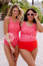V Back Midkini Top - Marigold Cherry Red
