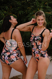 Color Block Ruched Bandeau One Piece - Fleur De Minuit Black