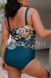 Square Neck Midkini Top - Jardin Du Chateau Teal