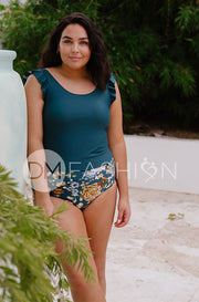 Ruffle V Back Midkini Top - Teal