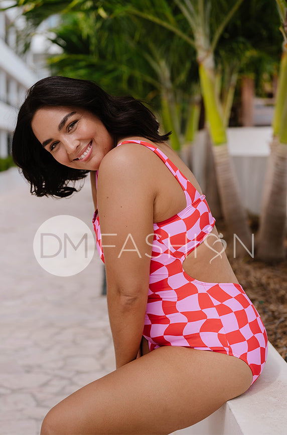 Square Neck One Piece - Checkered Wave