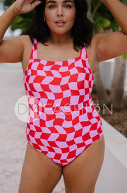 Square Neck One Piece - Checkered Wave