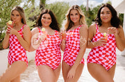 Square Neck One Piece - Checkered Wave