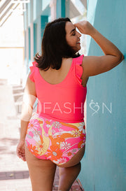 Ruffle V Back Midkini Top - Pink Lemonade