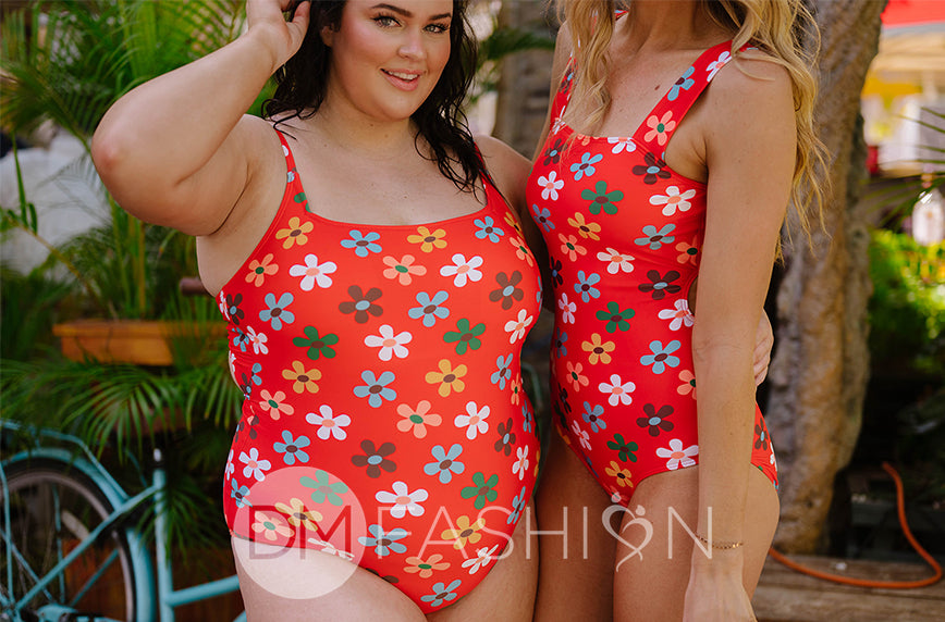 Square Neck One Piece - Peace N' Love Cherry Red – DM Fashion