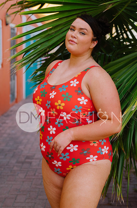 Scoop Neck One Piece - Peace N' Love Cherry Red