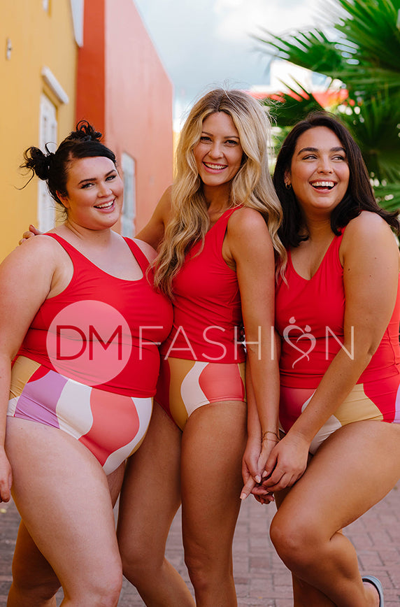 V Back Midkini Top - Cherry Red