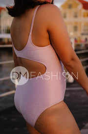 Square Neck Open Back One Piece - Lilac Shimmer