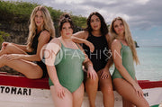 Square Neck Open Back One Piece - Amazon Green Shimmer