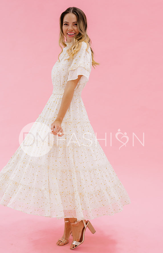 Dakota Créme Gold Stars Dress - DM Exclusive - Maternity Friendly