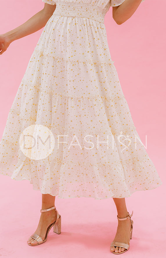 Dakota Créme Gold Stars Dress - DM Exclusive - Maternity Friendly