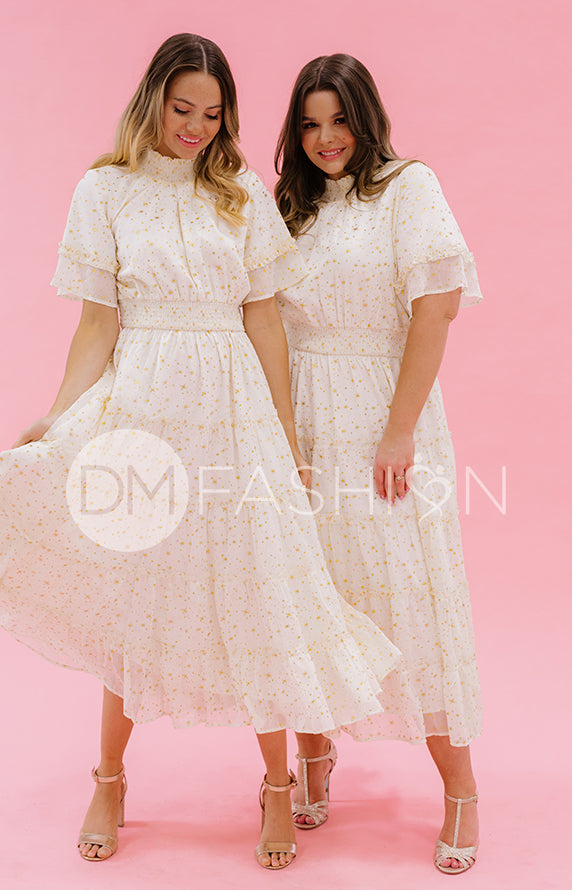 Dakota Crme Gold Stars Dress - DM Exclusive - Maternity Friendly- FINAL SALE 1XL Dakota Crme Gold Stars Dress - DM Exclusive - Maternity Friendly- FINAL SALE 1XL