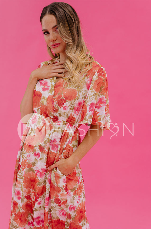 Kami Sunset Floral Dress - DM Exclusive - Maternity Friendly - Nursing Friendly