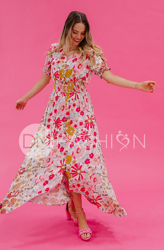 Verona Multi Pink Floral Dress - DM Exclusive - Nursing Friendly - Maternity Friendly - FINAL SALE