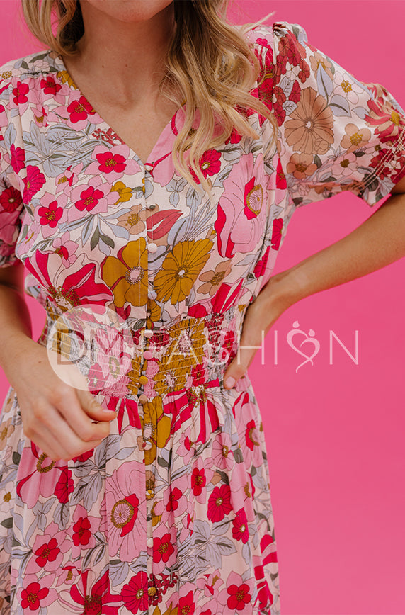Verona Multi Pink Floral Dress - DM Exclusive - Nursing Friendly - Maternity Friendly - FINAL SALE