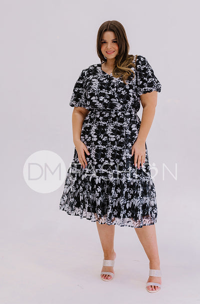 Tara Black Satin Floral Dress – DM Exclusive – Nursing Friendly - Maternity Friendly - FINAL SALE