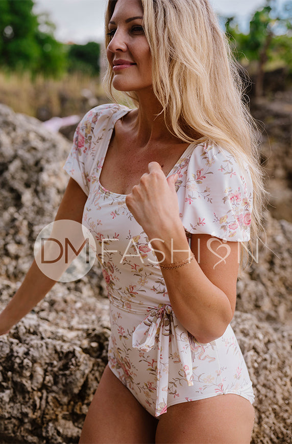 Puff Sleeve Square Neck One Piece - Fleur L'Amour