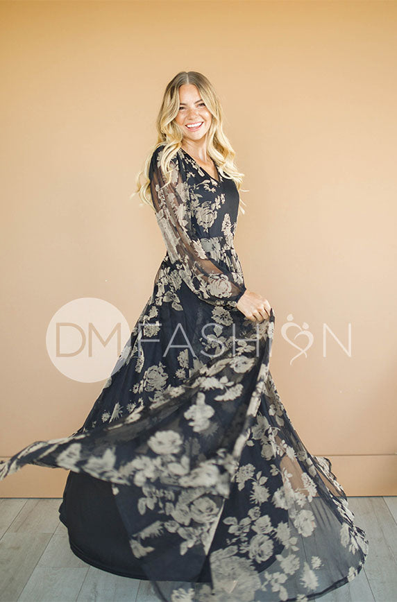 Adoria Black Floral Velvet Maxi - DM Exclusive - Restocked - Maternity Friendly